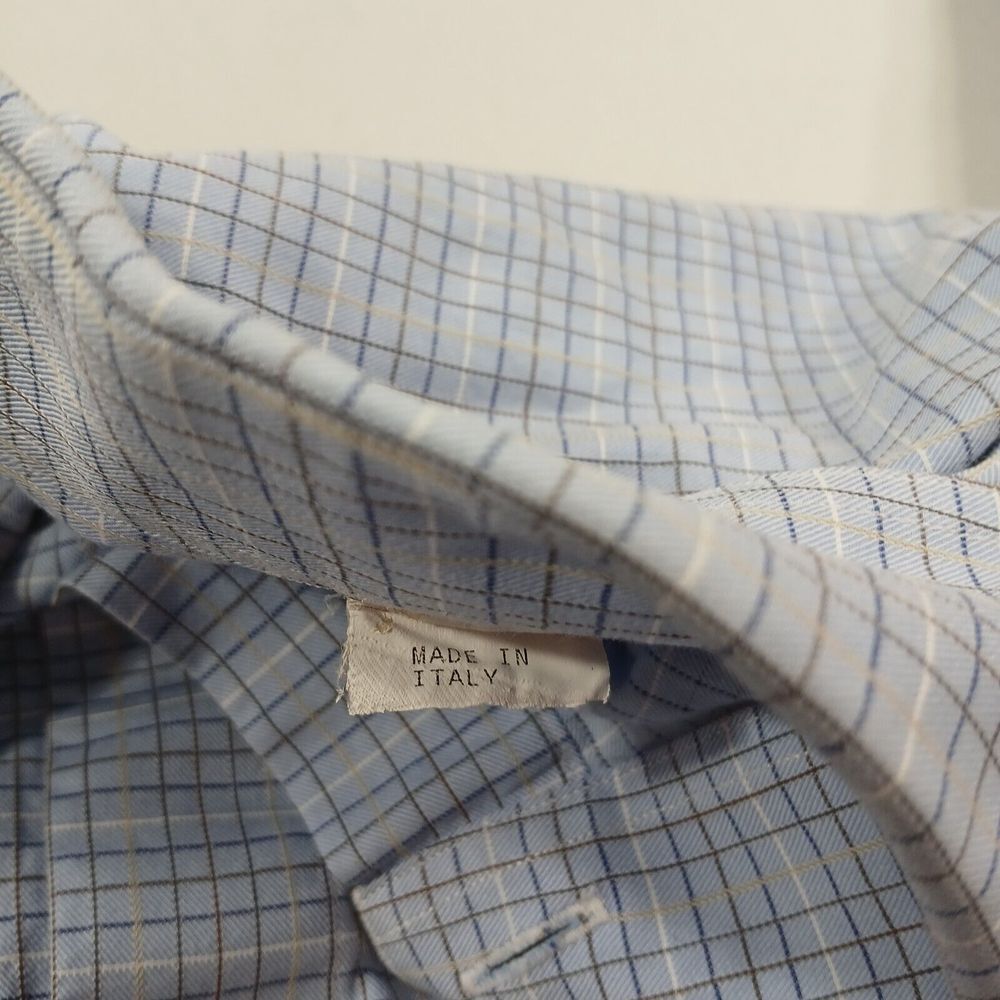 Ermenegildo Zegna Shirt Mens Large Blue Check Long Sleeve Button Up - Picture 5 of 11